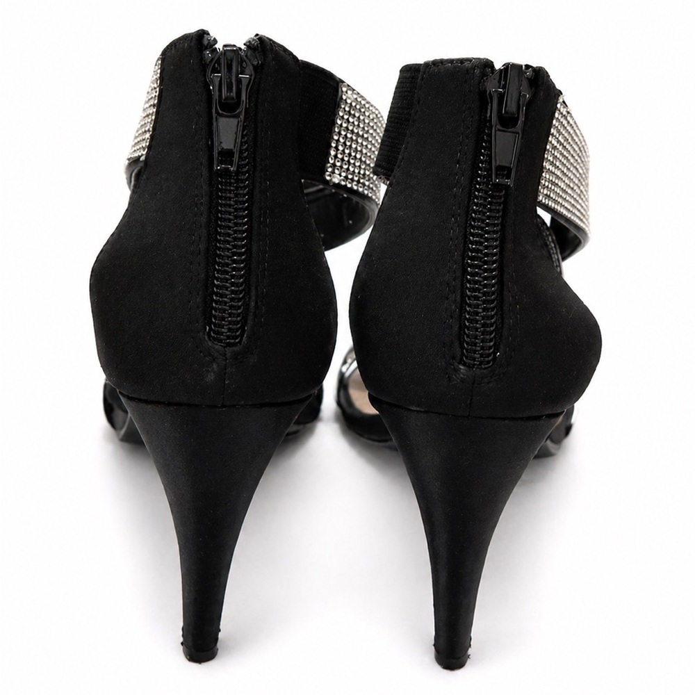 Kelly & Katie Rhinestone Heels Black Strappy Sandals Sparkly Evening Shoes - Picture 5 of 6